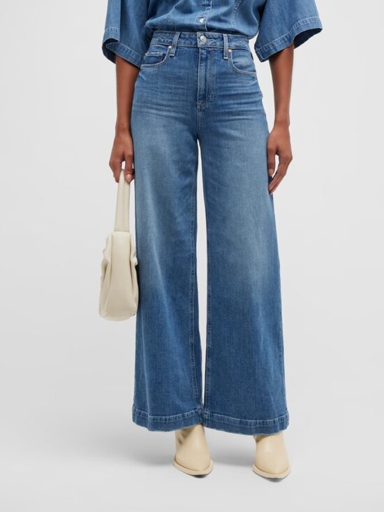 PAIGE Denim - PAIGE HARPER Classic Blue High-Rise Wide Leg Jeans